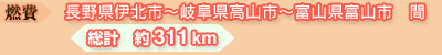 燃費 長野県伊北市〜岐阜県高山市〜富山県富山市 間 総計約311km