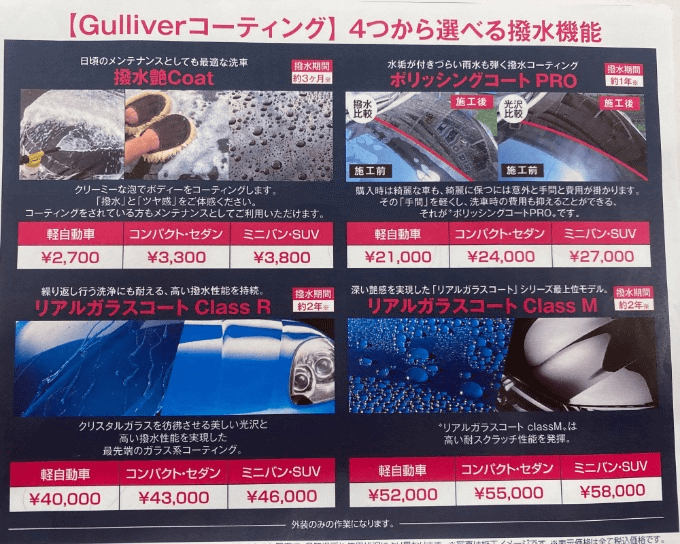 Gulliverコーティング☆撥水機能