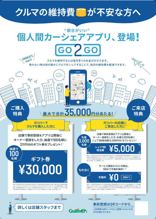 【新サービス】個人間カーシェアアプリ 「GO2GO」オーナー事前登録スタート！！01