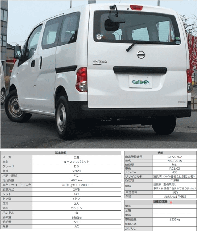 H30 日産 ＮＶ２００バネット ＤＸ02