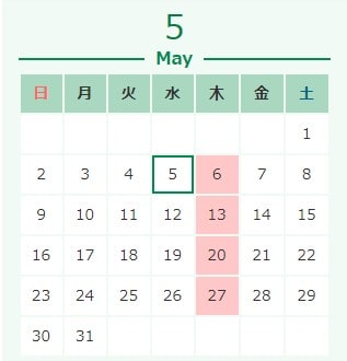 5月の定休日のお知らせ01