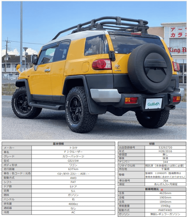 H28 トヨタ ｆｊクルーザー カラーパッケージ 車買取販売ならガリバー木更津店の中古車新着情報 G 中古車のガリバー