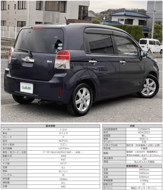 H24 トヨタ スペイド Ｆ02