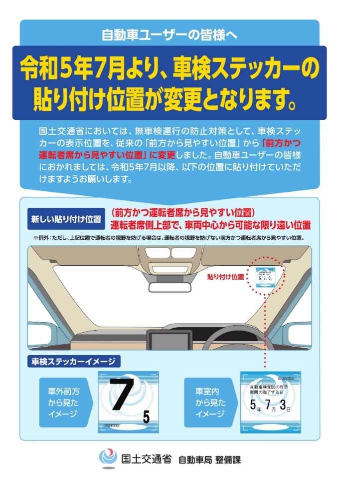 車検証ステッカーの貼る場所が変わります！01