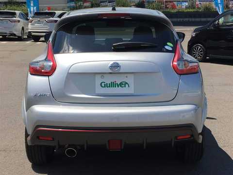 カタログ画像：ジューク （JUKE） １６ＧＴ ＦＯＵＲ ドレスアップ 2019年10月 CBA-NF15 1600cc アズライトブルー（P）/ブリリアントシルバー（M）2トーン 燃費13.4km / l バック