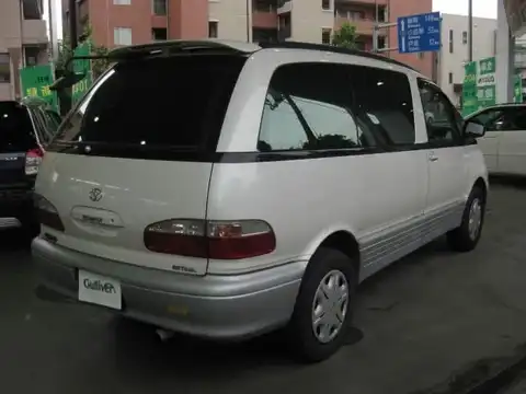 カタログ画像：エスティマ・エミーナ （ESTIMA EMINA） Ｇ ジョイフルキャノピー仕様車 1998年1月 KD-CXR21G 2200cc ホワイトパールマイカ／シルバーメタリック バック