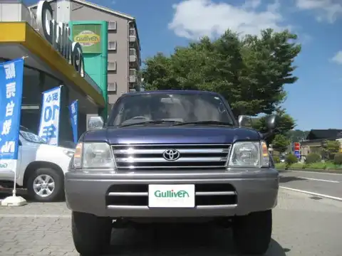 カタログ画像：ランドクルーザープラド （LAND CRUISER PRADO） ＴＸ ５人乗り仕様 1997年4月 E-RZJ95W 2700cc ダークブルーマイカメタリック 燃費7.9km / l フロント