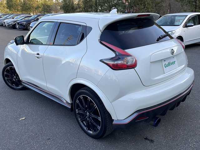 日産 ジューク ニスモ RS 道東・釧路十勝 2015(平27)年 10万km ホワイト 純正ナビ(AM/FM/CD/DVD/BT/SD/フルセグ)/ETC/全方位バックカメラ/社外マフラー(カキモト)/パドルシフト/4WDセレクタースイッチ/ハーフレザー/ドラレコ前後/オートライト/横滑り防止/電格ミラー/プッシュスタート