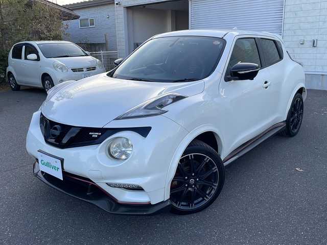 日産 ジューク ニスモ RS 道東・釧路十勝 2015(平27)年 10万km ホワイト 純正ナビ(AM/FM/CD/DVD/BT/SD/フルセグ)/ETC/全方位バックカメラ/社外マフラー(カキモト)/パドルシフト/4WDセレクタースイッチ/ハーフレザー/ドラレコ前後/オートライト/横滑り防止/電格ミラー/プッシュスタート