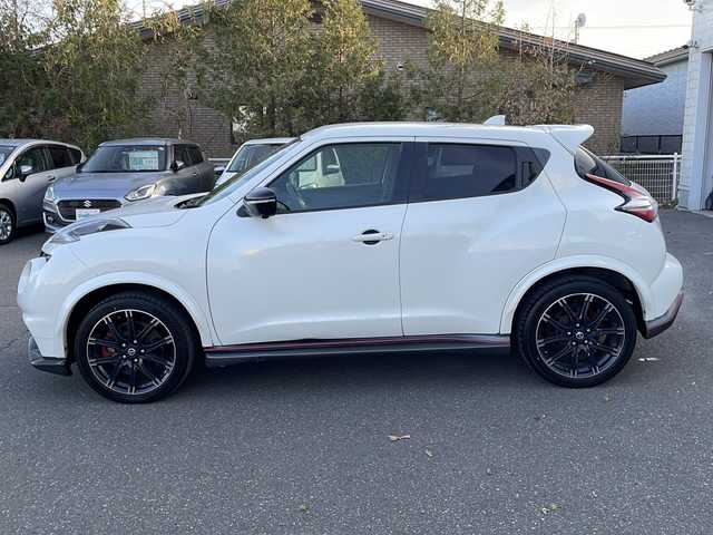 日産 ジューク ニスモ RS 道東・釧路十勝 2015(平27)年 10万km ホワイト 純正ナビ(AM/FM/CD/DVD/BT/SD/フルセグ)/ETC/全方位バックカメラ/社外マフラー(カキモト)/パドルシフト/4WDセレクタースイッチ/ハーフレザー/ドラレコ前後/オートライト/横滑り防止/電格ミラー/プッシュスタート