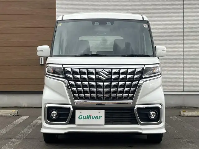 スズキ スペーシア カスタム HYBRID GS 秋田県 2023(令5)年 1.2万km ピュアホワイトP ４WD/衝突軽減システム/LEDヘッドライト/片側パワースライドドア/純正SDナビ（DVD/CD/BT）/フルセグ/スズキ純正アルミ（夏タイヤ装着）/スマートキー/アイドリングストップ/プッシュスタート/クルーズコントロール追従走行有/オートマチックハイビーム/コーナーセンサー/レーンキープアシスト/ステアリングスイッチ/前席シートヒーター/純正フロアマット/純正ドアバイザー/オートライト/オートエアコン/パワーステアリング/パワーウィンドウ/電動格納ウィンカーミラー/横滑り防止/盗難防止装置/寒冷地仕様/取扱説明書/スペアキー×１