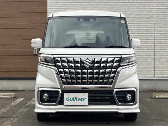 スズキ スペーシア カスタム HYBRID GS 岐阜県 2023(令5)年 1.2万km ピュアホワイトP ４WD/衝突軽減システム/LEDヘッドライト/片側パワースライドドア/純正SDナビ（DVD/CD/BT）/フルセグ（走行中視聴可能）/スズキ純正アルミ（夏タイヤ装着）/スマートキー/アイドリングストップ/プッシュスタート/クルーズコントロール追従走行有/オートマチックハイビーム/コーナーセンサー/レーンキープアシスト/ステアリングスイッチ/前席シートヒーター/純正フロアマット/純正ドアバイザー/オートライト/オートエアコン/パワーステアリング/パワーウィンドウ/電動格納ウィンカーミラー/横滑り防止/盗難防止装置/寒冷地仕様/取扱説明書/スペアキー×１