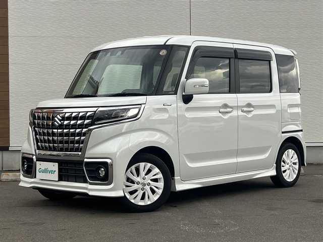 スズキ スペーシア カスタム HYBRID GS 岐阜県 2023(令5)年 1.2万km ピュアホワイトP ４WD/衝突軽減システム/LEDヘッドライト/片側パワースライドドア/純正SDナビ（DVD/CD/BT）/フルセグ（走行中視聴可能）/スズキ純正アルミ（夏タイヤ装着）/スマートキー/アイドリングストップ/プッシュスタート/クルーズコントロール追従走行有/オートマチックハイビーム/コーナーセンサー/レーンキープアシスト/ステアリングスイッチ/前席シートヒーター/純正フロアマット/純正ドアバイザー/オートライト/オートエアコン/パワーステアリング/パワーウィンドウ/電動格納ウィンカーミラー/横滑り防止/盗難防止装置/寒冷地仕様/取扱説明書/スペアキー×１