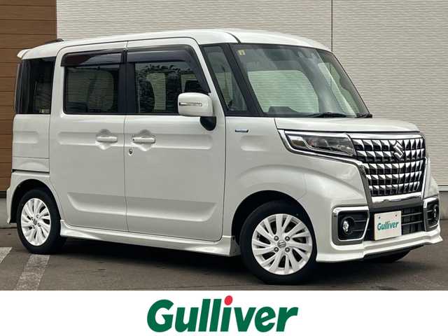 スズキ スペーシア カスタム HYBRID GS 岐阜県 2023(令5)年 1.2万km ピュアホワイトP ４WD/衝突軽減システム/LEDヘッドライト/片側パワースライドドア/純正SDナビ（DVD/CD/BT）/フルセグ（走行中視聴可能）/スズキ純正アルミ（夏タイヤ装着）/スマートキー/アイドリングストップ/プッシュスタート/クルーズコントロール追従走行有/オートマチックハイビーム/コーナーセンサー/レーンキープアシスト/ステアリングスイッチ/前席シートヒーター/純正フロアマット/純正ドアバイザー/オートライト/オートエアコン/パワーステアリング/パワーウィンドウ/電動格納ウィンカーミラー/横滑り防止/盗難防止装置/寒冷地仕様/取扱説明書/スペアキー×１