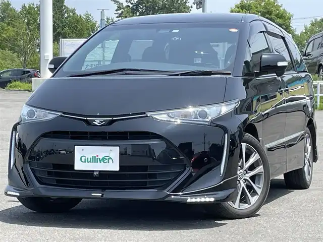 トヨタ エスティマ アエラス 道央・札幌 2019(平31)年 4.6万km ブラック ４WD/ワンオーナー/寒冷地仕様/純正ディーラーOPナビ/CD/DVD/BT/フルセグ/トヨタセーフティセンス/プリクラッシュセーフティ/横滑り防止装置/クルーズコントロール/レーンキープアシスト/クリアランスソナー/バックカメラ/ビルトインETC/ドライブレコーダー/センターデフロック/ワイパーデアイサー/両側パワースライドドア/パワーバックドア/2列目オットマン/革巻きステアリング/ステアリングリモコン/AC100V/MTモード付AT/プッシュスタート/スマートキー/LEDヘッドライト/オートライト/オートハイビーム/フォグランプ/電動格納ミラー/ウィンカーミラー/純正フロアマット/ドアバイザー/社外AW付冬タイヤ積込/215/60/R17/2021年/山7mm/TRDフロント/リヤエアロ