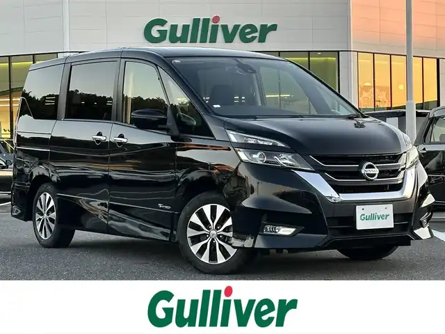日産 セレナ ハイウェイスター 島根県 2017(平29)年 2.1万km ダイヤモンドブラック 登録時走行距離 20360Km/ワンオーナー/禁煙車/純正ディーラーナビ/フルセグTV/8人乗り/両側パワースライドドア/バックカメラ/HIDヘッドライト/スマートキー/ウィンカーミラー/電動格納ミラー/アイドリングストップ/プッシュスタート/ビルトインETC/16インチ純正アルミ
