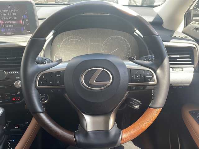 レクサス ＲＸ 450hL 京都府 2022(令4)年 2.5万km グラファイトブラックガラスフレーク ワンオーナー　/純正ナビ/フルセグ　/全方位カメラ　/茶レザーシート/エアーシート/シートヒーター　/パワーバックドア　/ウッドコンビステア　/ＨＵＤ　/ＢＳＭ　/ＬＥＤオートライト　/フォグライト　/パドルシフト　/コーナーセンサー　/衝突軽減ブレーキ/ハンドルヒーター