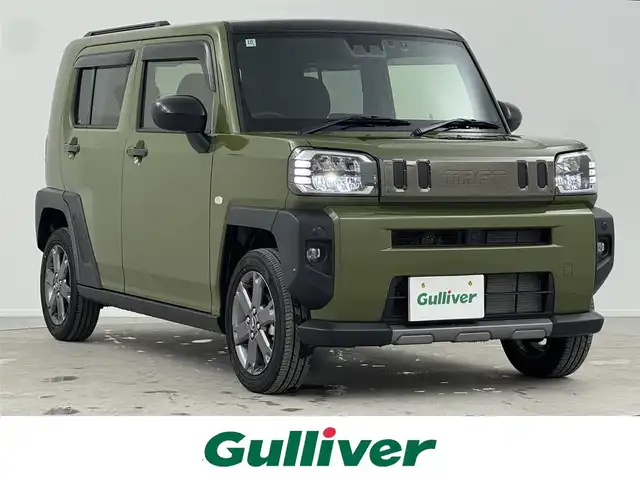 ダイハツ タフト G ダーククロムベンチャー 熊本県 2024(令6)年 0.7万km フォレストカーキメタリック ディーラーOPナビ（CD/DVD/BT/フルセグ）/バックカメラ/ETC/前方ドライブレコーダー/スマートアシスト/ ・衝突回避支援ブレーキ/ ・車線逸脱抑制支援/ ・先行車発進お知らせ/ ・標識認識/前席シートヒーター/電動パーキングブレーキ/ブレーキホールド/純正フロアマット/オートライト/LEDヘッドライト/スペアキー×1