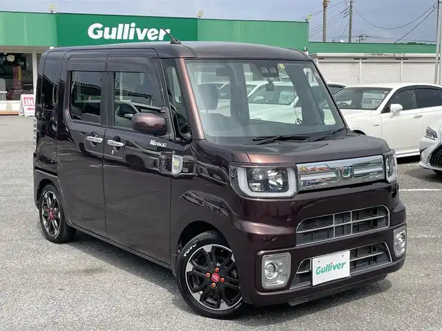 ダイハツ ウェイク G ターボ　レジャーエディション SA Ⅲ 千葉県 2018(平30)年 5.7万km プラムブラウンクリスタルマイカ スマートアシストIII/・衝突軽減ブレーキ/・車線逸脱警報/・誤発進抑制制御機能/・先行車発進お知らせ機能/・オートマチックハイビーム/社外SDナビ【AVN138MW】/バックカメラ/両後パワースライドドア/スマートキー/コーナーセンサー/社外LEDヘッドライト/フォグランプ/純正15インチアルミホイール/本革巻きステアリング/オートライト/サイドエアバッグ