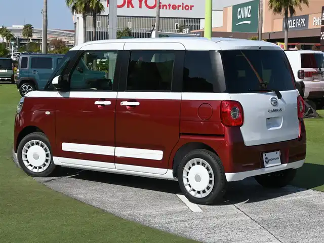 ダイハツ ムーヴ キャンバス ストライプス G 千葉県 2025(令7)年 0.1千km シャイニングホワイトパール/ファイアークォーツレッドメタリック リラックススタイル/（メーカーオプションのみ）/スマートアシストIII/エコアイドル/両側パワースライドドア/純正メモリーナビ/地デジTV/【DVD/CD再生機能】/バックカメラ/前席シートヒーター/ステアリングスイッチ/LEDヘッドライト/フォグライト/コーナーセンサー/サイド/カーテンエアバッグ/キーフリーシステム