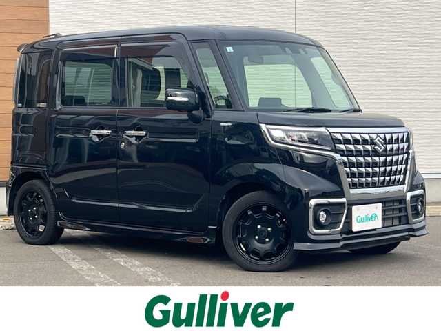 スズキ スペーシア カスタム HYBRID XS 秋田県 2022(令4)年 2.2万km ブルーイッシュブラックパール3 ４WD/衝突被害軽減ブレーキデュアルカメラブレーキサポート/LEDヘッドライト/両側パワースライドドア/純正メモリナビ（DVD/CD再生可能）/フルセグ/全方位モニター/社外15インチアルミ（夏タイヤ装着）/スマートキー/アイドリングストップ/プッシュスタート/アダプティブ・クルーズコントロール追従走行有/コーナーセンサー/レーンキープアシスト/ステアリングスイッチ/前席シートヒーター/社外フロアマット/純正ドアバイザー/オートライト/オートエアコン/パワーステアリング/パワーウィンドウ/横滑り防止/盗難防止装置/寒冷地仕様/電動格納ウィンカーミラー/キーレスエントリー/保証書/取扱説明書/記録簿/スペアキー×１