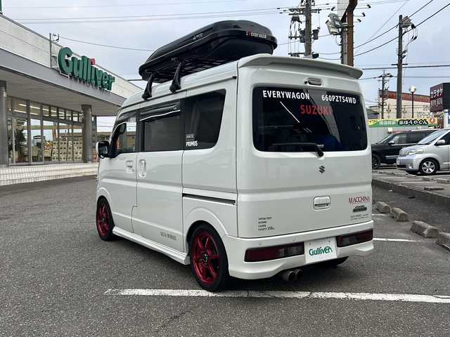 スズキ エブリィ ワゴン PZターボ 福井県 2020(令2)年 6.3万km パールホワイト スマートキー/プッシュスタート/４WD/TEIN車高調/社外マフラー/ドライブレコーダー/TERZOルーフキャリア/TERZOジェットバック/社外ナビゲーション/フルセグテレビ/ETC/ステアリングスイッチ/シートヒーター/クリアランスソナー/衝突軽減/レーンガイド/横滑り防止/純正HIDヘッドライト/オートライト/電動格納ミラー/純正フロアマット/純正ドアバイザー