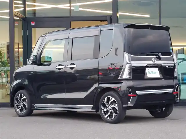 ダイハツ タント カスタム X 東京都 2021(令3)年 4.8万km ブラックマイカメタリック 純正ナビ/フルセグTV/シートヒーター/ハーフレザーシート/両側パワースライドドア/スマートアシスト/衝突軽減ブレーキ/レーンキープアシスト/先行車発進お知らせ/コーナーセンサー/アイドリングストップ/スマートキー/LEDヘッドライト/フォグ/純正14インチアルミホイール