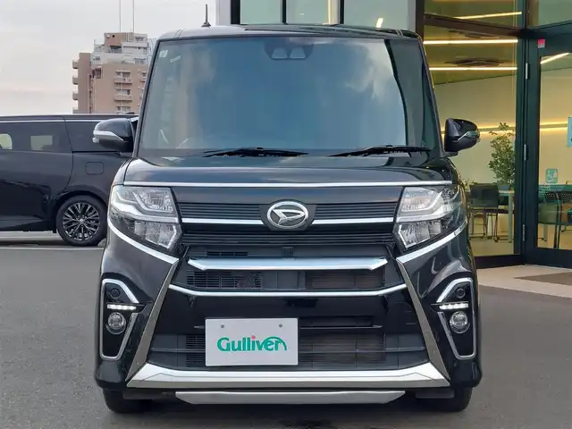 ダイハツ タント カスタム X 東京都 2021(令3)年 4.8万km ブラックマイカメタリック 純正ナビ/フルセグTV/シートヒーター/ハーフレザーシート/両側パワースライドドア/スマートアシスト/衝突軽減ブレーキ/レーンキープアシスト/先行車発進お知らせ/コーナーセンサー/アイドリングストップ/スマートキー/LEDヘッドライト/フォグ/純正14インチアルミホイール