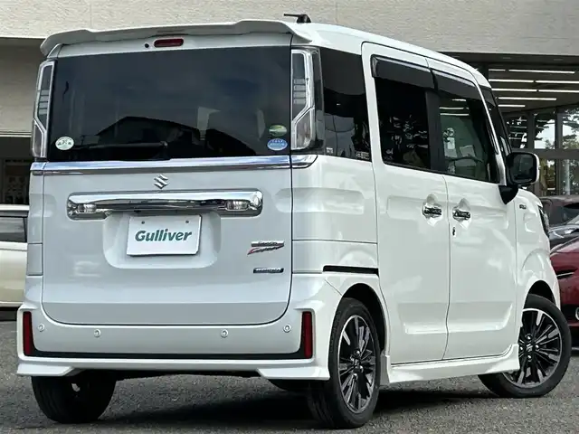 スズキ スペーシア カスタム HYBRID XS 宮城県 2020(令2)年 2.1万km ピュアホワイトP /ワンオーナー//純正メモリナビ//CD/DVD/SD/BT/USB/フルセグテレビ//全周囲カメラ//両側パワースライドドア//ハーフレザーシート//D席シートヒーター//レーダークルーズコントロール//衝突被害軽減ブレーキ//コーナーセンサー//車線逸脱警報//ヘッドアップディスプレイ//ドアバイザー//スマートキーx2//純正エンジンスターター//社外14インチアルミスタッドレスタイヤ積込（溝無）/155/65R14