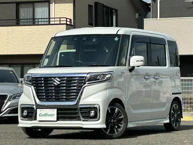 スズキ スペーシア カスタム HYBRID XS 宮城県 2020(令2)年 2.1万km ピュアホワイトP /ワンオーナー//純正メモリナビ//CD/DVD/SD/BT/USB/フルセグテレビ//全周囲カメラ//両側パワースライドドア//ハーフレザーシート//D席シートヒーター//レーダークルーズコントロール//衝突被害軽減ブレーキ//コーナーセンサー//車線逸脱警報//ヘッドアップディスプレイ//ドアバイザー//スマートキーx2//純正エンジンスターター//社外14インチアルミスタッドレスタイヤ積込（溝無）/155/65R14