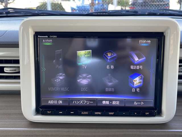 スズキ ラパン X 山口県 2021(令3)年 3.4万km ピュアホワイトP ワンオーナー/純正8インチSDナビ　【CN-RZ865】/・Bluetooth接続/・フルセグテレビ/・AM/FM/CD/DVD/前後ドライブレコーダー/スズキセーフティサポート/・デュアルセンサーブレーキサポート/・誤発進抑制機能/・車線逸脱警報/・ふらつき警報/・先行車発進お知らせ機能/・標識認識機能/・後退時ブレーキサポート/・後方誤発進抑制機能/・リヤパーキングセンサー/シートヒーター/純正フロアマット/スマートキー/プッシュスタート/純正LEDライト/純正14インチアルミホイール/ドアバイザー/ウィンカーミラー/保証書