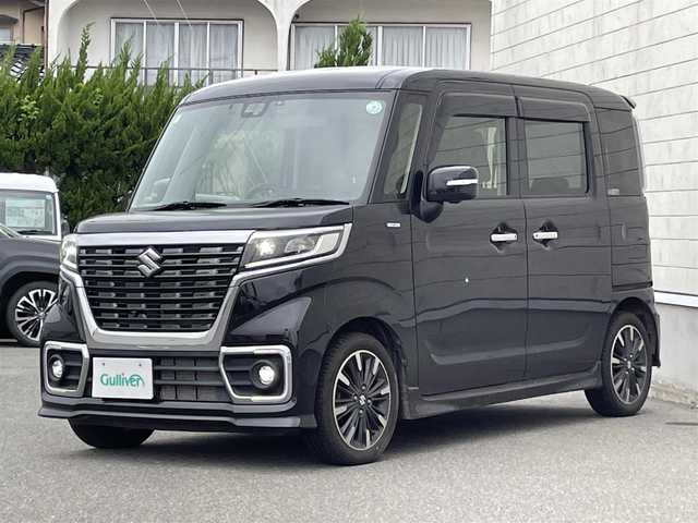 スズキ スペーシア カスタム HYBRID XS ターボ 山形県 2019(令1)年 4.5万km ブルーイッシュブラックパール3 ワンオーナー/４WD/禁煙車/社外SDナビ/・フルセグ/CD/DVD/AM/FM/Bluetooth/衝突軽減ブレーキ/横滑り防止装置/盗難防止装置/レーンキープアシスト/コーナーセンサー/ヘッドアップディスプレイ/クルーズコントロール/全方位カメラ/両側パワースライドドア/オートライト/LEDライト/フォグランプ/スマートキー/スペアキー/ダブルエアバック/純正フロアマット/純正15インチアルミホイール/ETC/パドルシフト/ドライブレコーダー