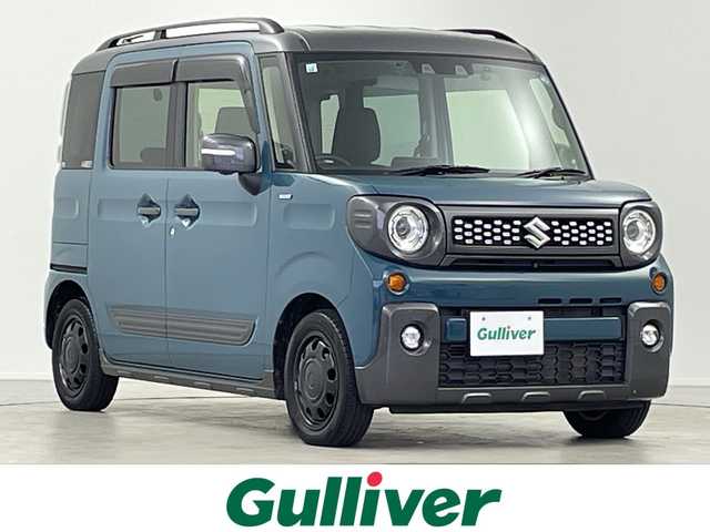 スズキ スペーシア ギア HYBRID XZ 岐阜県 2021(令3)年 2.8万km デニムブルー ガンメタリック 2トーン 8インチ純正ナビ/　(AM/FM/CD/DVD/Bluetooth/フルセグTV)/全方位カメラ/衝突軽減ブレーキ/レーンキープアシスト/レーダークルーズコントロール/両側パワースライドドア/革巻きステアリング/ルーフレール/ビルトインETC/ドライブレコーダー/LEDヘッドライト/オートハイビーム/純正フロアマット　/純正ドアバイザー