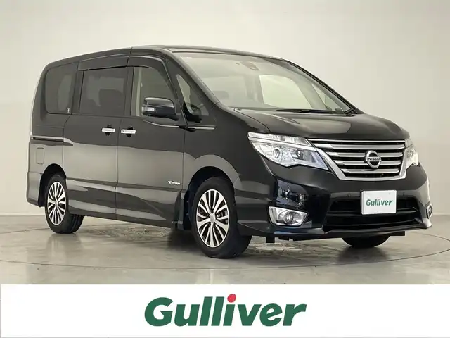 日産 セレナ HWS S HV Vセレ +Sefty Aセーフ 滋賀県 2014(平26)年 5.9万km ダイヤモンドブラック 禁煙車/純正メモリナビ（MC314D-W）/・CD/DVD再生/社外フリップダウンモニター/ワンセグテレビ/アラウンドビューモニター/純正16AW/エマージェンシーブレーキ/・クルーズコントロール/・横滑り防止機能/・前後コーナーセンサー/LEDオートライト/アイドリングストップ/ビルトインETC/　