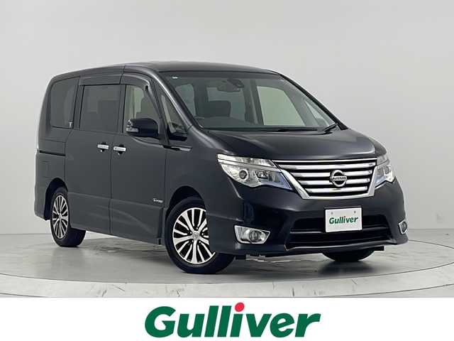 日産 セレナ HWS S HV Vセレ +Sefty Aセーフ 大阪府 2014(平26)年 5.9万km ダイヤモンドブラック エマージェンシーブレーキ/　・クルーズコントロール/　・横滑り防止装置/　・クリアランスソナー/　・レーンキープアシスト/純正メモリナビ（MC314D-W）/　CD/DVD/Bluetooth/ワンセグ/社外フリップダウンモニター/インテリジェントアラウンドビューモニター/バックカメラ/両側パワースライドドア/純正16インチアルミホイール/エマージェンシーブレーキ/LEDオートライト/フォグランプ/スマートキー/アイドリングストップ/ビルトインETC/　