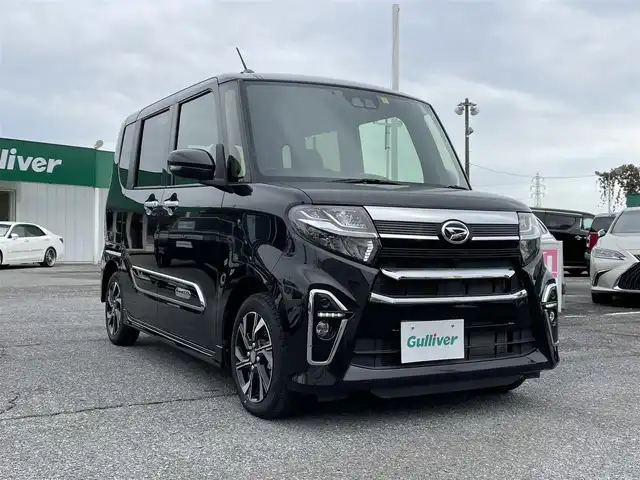 ダイハツ タント カスタム X スタイルセレクション 千葉県 2021(令3)年 0.1万km ブラックマイカメタリック スマートアシスト/・衝突軽減ブレーキ/・車線逸脱抑制機能/・車線逸脱警報/・標識認識機能/・先行車発進お知らせ機能/社外SDナビ【NSZT-W61G】/・CD/DVD/MSV/Bluetooth/フルセグ/バックカメラ/両後パワースライドドア/ハーフレザーシート/前席シートヒーター/前後コーナーセンサー/スマートキー/純正LEDヘッドライト/フォグランプ/オートマチックハイビーム/ETC/純正14インチアルミホイール/本革巻きステアリング/サイド＆カーテンエアバッグ
