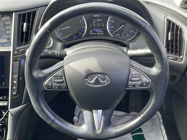 日産 スカイライン 茨城県 2014(平26)年 8.2万km ハガネブルーM 純正ナビ/　　【ワンセグTV/CD/DVD/BT】/アラウンドビューモニター/横滑り防止装置/衝突被害軽減システム/LEDオートライト/クルーズコントロール/黒レザーシート/シートヒーター/シートメモリ/パワーシート/純正17インチアルミホイール/純正フロアマット/プッシュスタート/ビルトインETC/ドライブレコーダー【SDなし】