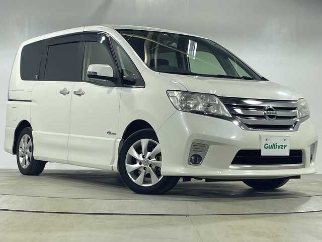 日産 セレナ ハイウェイスター Sハイブリッド 神奈川県 2013(平25)年 8.5万km ブリリアントホワイトパール 純正SDナビ【MC312D-W】/Bluetooth・CD・SD・USB・AUX/フリップダウンモニター/ブラインドスポットモニター/バックカメラ/クルーズコントロール/スペアキー1本/片側パワースライドドア/ビルトインETC/スマートキー/純正16インチアルミホイール/LEDヘッドライト/オートライト/取扱説明書