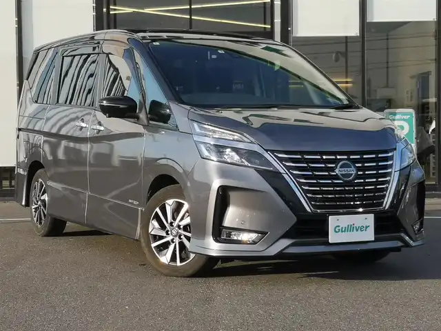 日産 セレナ ハイウェイスター V 茨城県 2021(令3)年 4.5万km ダークメタルグレー/ダイヤモンドブラック 純正ナビ/【iPod・ラジオ・SD・TV・USB・BT・CD・DVD・Blu-ray・HDMI】/フリップダウンモニター/プロパイロット/レーダークルコン/ETC/全方位カメラ/前方ドラレコ/前後コーナーセンサー/アイドリングストップ/両側パワスラ/デジタルインナーミラー/BSM/純正フロアマット/純正アルミホイール