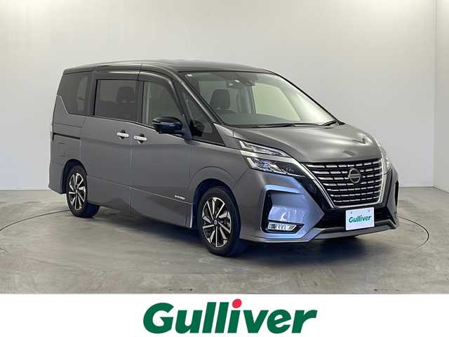 日産 セレナ ハイウェイスター V 栃木県 2021(令3)年 4.5万km ダークメタルグレー/ダイヤモンドブラック 両側パワースライドドア/純正ナビ/　ラジオ・SD・TV・USB・BT・CD・DVD・Blu-ray・ /    HDMI/純正フリップダウンモニター/プロパイロット/レーダークルーズコントロール/ETC/アラウンドビューモニター　/前方ドライブレコーダー/前後コーナーセンサー/アイドリングストップ/デジタルインナーミラー/ブラインドスポットモニター/純正フロアマット/純正アルミホイール/スマートスペアキー×１