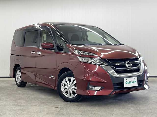 日産 セレナ ハイウェイスター 長崎県 2017(平29)年 7.3万km マルーンレッド 純正9インチナビ（MM516D-L）/・フルセグテレビ/・Bluetooth/・AM/FM/CD/DVD/Blu-ray/アラウンドビューモニター/エマージェンシーブレーキ/・標識表示/・車線逸脱警報/クルーズコントロール/パーキングアシスト/両側スライドドア/純正ドライブレコーダー/ETC/コーナーセンサー/アイドリングストップ/横滑り防止装置/プッシュスタート/スマートキー/スペアキー/サイドバイザー/純正15インチAW/リアサンシェード/シートバックテーブル