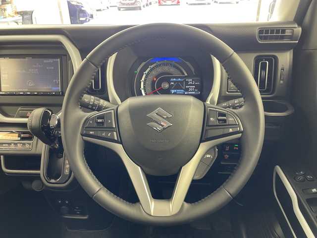 スズキ ハスラー HYBRID X 岐阜県 2024(令6)年 2.4万km オフブルーメタリック/ソフトベージュメタリック 7型ナビ(CN-E330D)/・フルセグ/Bluetooth/前方ドライブレコーダー/ETC/バックモニター/前席シートヒーター/アダプティブクルーズコントロール/クリアランスソナー/純正アルミホイール/スマートキー/プッシュスタート