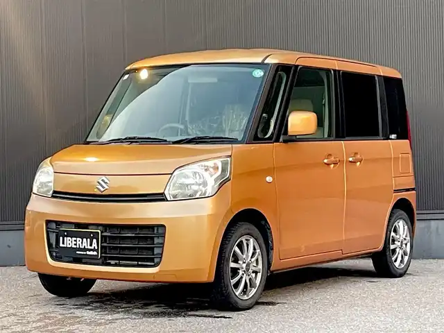 スズキ スペーシア X 栃木県 2013(平25)年 10.6万km キャンドルオレンジメタリック 社外ナビ（BT/ワンセグ/FM/AM)/片側パワースライドドア/アイドリングストップ/ステアリングスイッチ/プッシュスタート/後席サンシェード/パワーステアリング/パワーウィンドウ/スマートキー