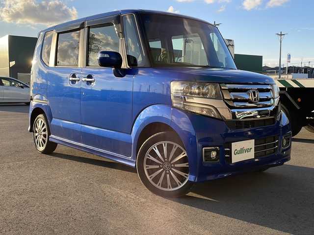 ホンダ Ｎ ＢＯＸ カスタム G ターボ Lパッケージ 道央・札幌 2015(平27)年 8.2万km ブリリアントスポーティブルーメタリック2トーン ＊社外ナビ/＊両側パワースライドドア/＊Bluetoothオーディオ/＊キセノンライト/＊Autoライト/＊ＥＴＣ/＊シートヒーター/＊パドルシフト/＊クルーズコントロール/＊フロアマット/＊盗難防止装置/＊横滑り防止装置/＊パワーステアリング/＊パワーウインドウ