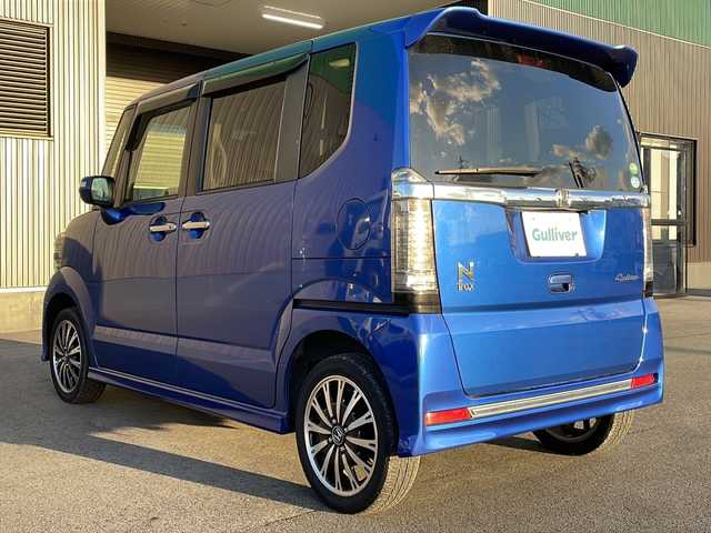 ホンダ Ｎ ＢＯＸ カスタム G ターボ Lパッケージ 道央・札幌 2015(平27)年 8.2万km ブリリアントスポーティブルーメタリック2トーン ＊社外ナビ/＊両側パワースライドドア/＊Bluetoothオーディオ/＊キセノンライト/＊Autoライト/＊ＥＴＣ/＊シートヒーター/＊パドルシフト/＊クルーズコントロール/＊フロアマット/＊盗難防止装置/＊横滑り防止装置/＊パワーステアリング/＊パワーウインドウ