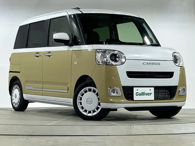 ダイハツ ムーヴ キャンバス ストライプス G 神奈川県 2025(令7)年 0.1千km シャイニングホワイトパール/サンドベージュメタリック 純正ナビ【NSZN-W70D】/AM　FM　フルセグ　DVD　CD　SD　Bluetoorh/全方位カメラ/スマートアシスト/ホッとドリンクホルダー/両側パワースライドドア/オートブレーキホールド/ステアリングリモコン/フロントベンチシート/フロントアームレスト/LEDヘッドライト/LEDフォグランプ/ISOFIX対応