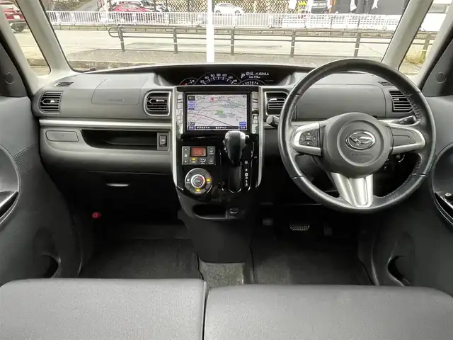ダイハツ タント カスタム RS SA 岐阜県 2014(平26)年 10.3万km ブラックマイカメタリック ワンオーナー/４WD/純正ナビ(AM/FM/TV/DVD/Bluetooth)/フリップダウンモニター/両側パワースライドドア/スマートアシスト/バックカメラ/ドライブレコーダー前後/プッシュスタート/スマートキー/ETC/LEDヘッドライト/純正アルミホイール/スペアキー/保証書/取扱説明書