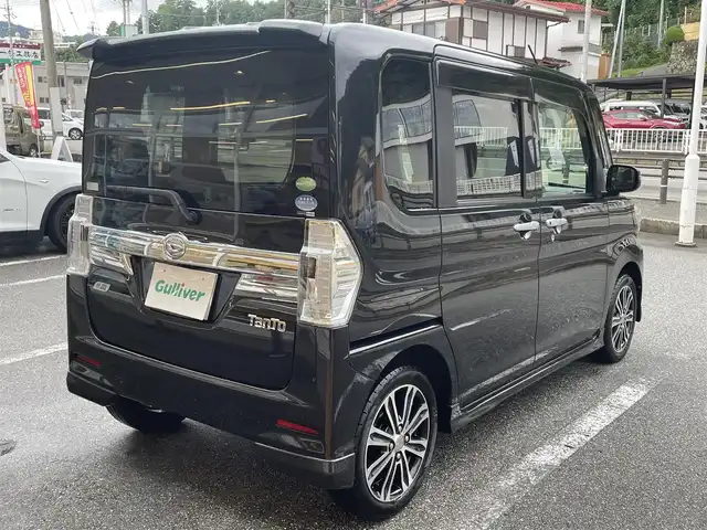 ダイハツ タント カスタム RS SA 岐阜県 2014(平26)年 10.3万km ブラックマイカメタリック ワンオーナー/４WD/純正ナビ(AM/FM/TV/DVD/Bluetooth)/フリップダウンモニター/両側パワースライドドア/スマートアシスト/バックカメラ/ドライブレコーダー前後/プッシュスタート/スマートキー/ETC/LEDヘッドライト/純正アルミホイール/スペアキー/保証書/取扱説明書