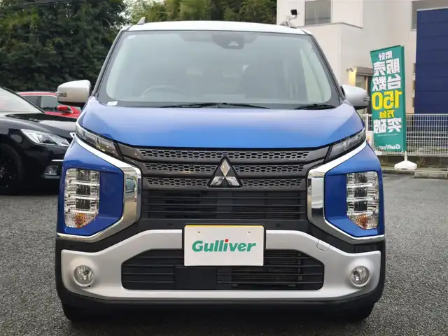 三菱 ｅＫクロス T 熊本県 2019(平31)年 10.9万km ライトニングブルーマイカ/スターリングシルバーメタリック 社外ナビ（MDV-Z702）/【フルセグTV/Bluetooth/CD/DVD】/衝突軽減ブレーキ/コーナーセンサー/車線逸脱警報/オートLEDライト/プッシュスタート/スマートキー/ウィンカーミラー/前席シートヒーター/革巻きステアリング/ステアリングスイッチ/純正１５インチAW/ETC/横滑り防止装置/ABS/社外フロアマット/保証書/取扱説明書/スペアキー