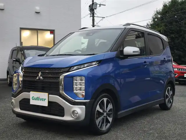 三菱 ｅＫクロス T 熊本県 2019(平31)年 10.9万km ライトニングブルーマイカ/スターリングシルバーメタリック 社外ナビ（MDV-Z702）/【フルセグTV/Bluetooth/CD/DVD】/衝突軽減ブレーキ/コーナーセンサー/車線逸脱警報/オートLEDライト/プッシュスタート/スマートキー/ウィンカーミラー/前席シートヒーター/革巻きステアリング/ステアリングスイッチ/純正１５インチAW/ETC/横滑り防止装置/ABS/社外フロアマット/保証書/取扱説明書/スペアキー